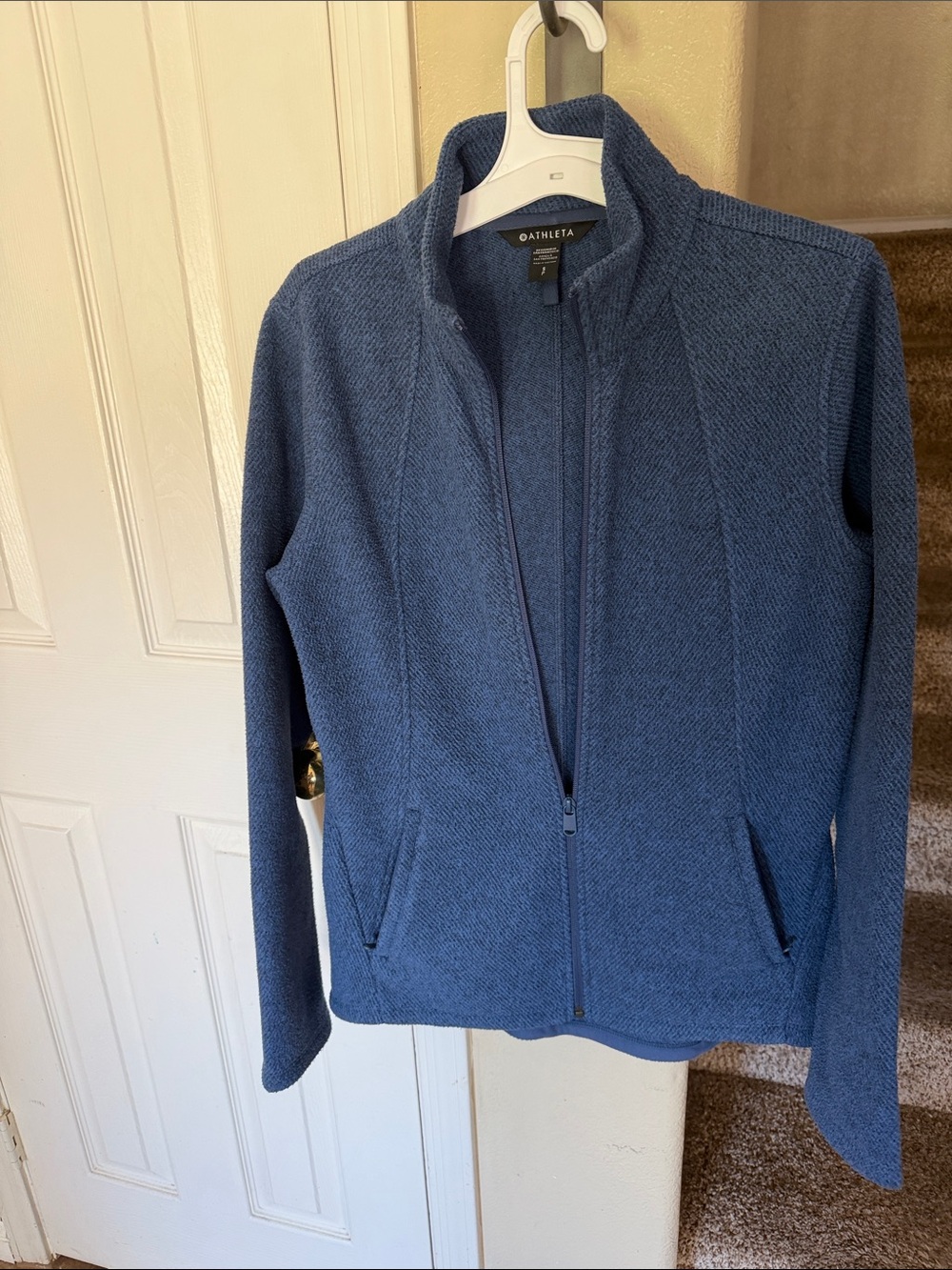 Athleta Navy Blue Full-Zip Knit Jacket
